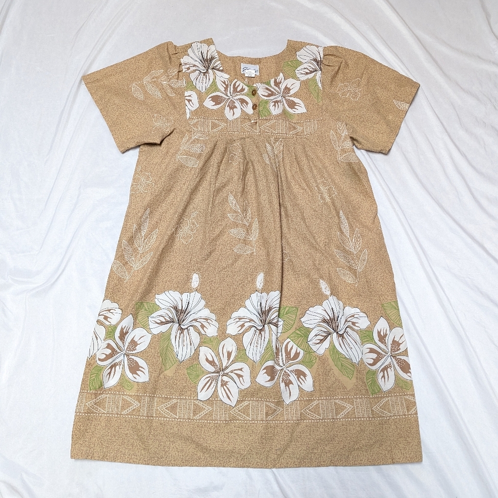 Easy Essentials Casual Tropical Beachy Hawaii House Dress Muumuu Pockets READ